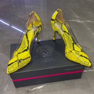 Vince Camuto Vibrant Yellow Snake Print Heels